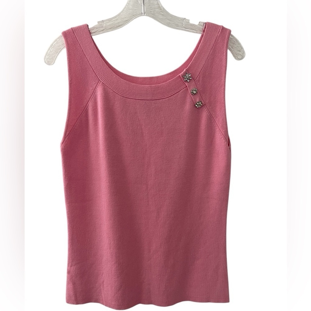 Vintage Fred David Pink Rhinestone Knit Tank Top L Barbiecore Y2K Glam Sleeveles